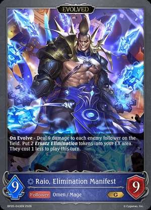 Raio, Elimination Manifest